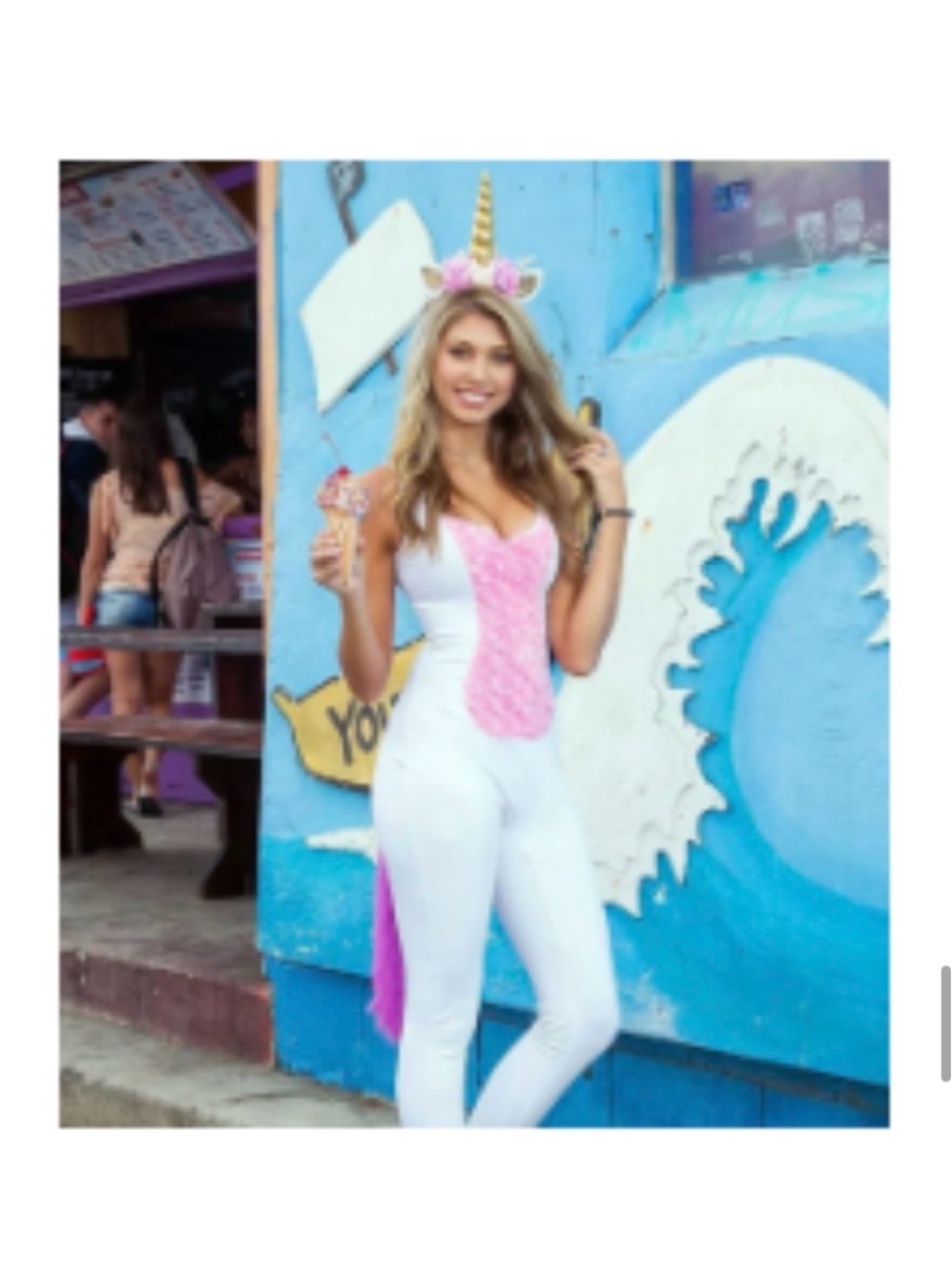 Tipsy Elves - Unicorn - White Jumpsuit with tail and head piece.